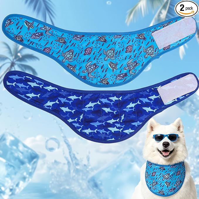 EXPAWLORER Dog Cooling Bandana - 2 Pack Instant Cool Chill Out Dog Scarf, Adjustable Summer Outdoor Ice Neck Cooler Vest, SAP Ice Crystal Powder Physical Cooling Pet Handkerchiefs, Marine Medium