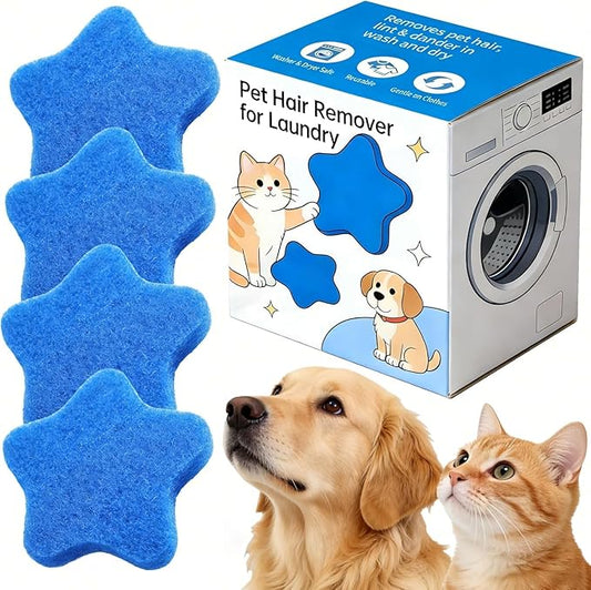 4 PCS Pet Hair Remover for Laundry – Effectively Removes Fur, Lint & Dander – Reusable, Eco-Friendly Laundry Pet Hair Catcher – Gentle on Clothes, Protects Machine, Easy to Use & Clean (Blue)