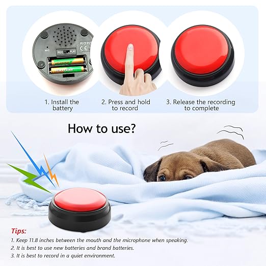 Recordable Sound Button - Pet Training Voice Recorder Buttons | 30-Second Custom Prank Sound Button for Gifts, Parties & Dog Commands Talking Answer Buzzers Funny Buttons (Battery Included)