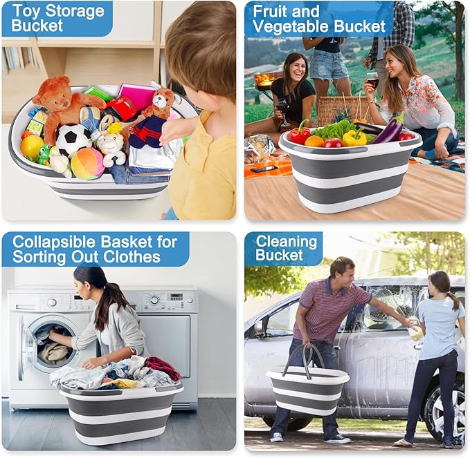 Large Dog Bathtub 35L Collapsible Bucket with Handles & Wheels, Portable Bathtub Shower Bucket for Cat Bathing & Pet Dog Supplies, Folding Laundry Basket Clothes Storage Organizer RV Outdoor Bath Tub