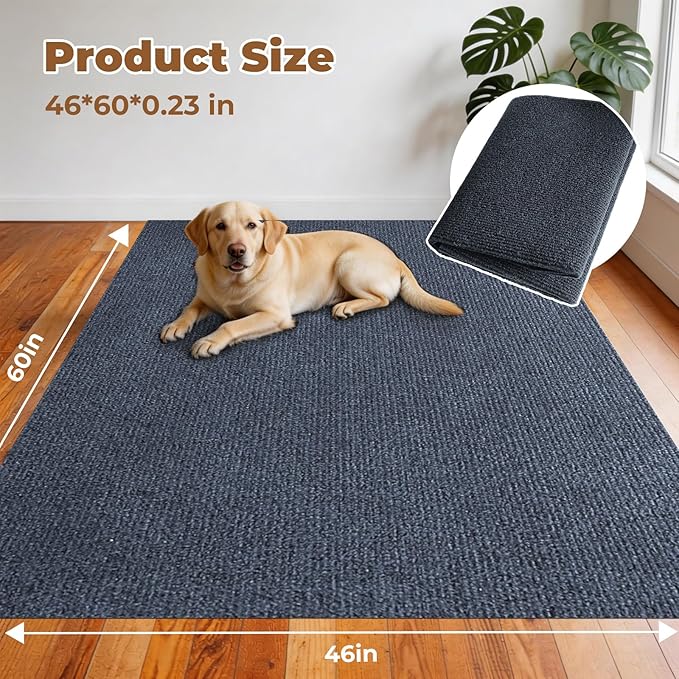 Dog Crate Mat, 46 in x60 in Dog Playpen Mat Rubber Kennel Mats Extra Large Liner for Under Crate cages, Absorbent Urine, Puppy Pee Pad Reusable Washable Floor Protector Waterproof Non-Slip Ash Gray