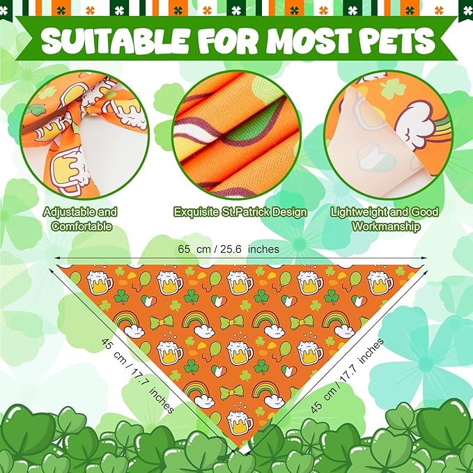 Abbylike 100 Pcs St Patrick's Day Dog Bandanas Bulk Green Shamrocks Bandanas for Dog Triangle Kerchief Bib Scarf for Pet Irish Costume Photo Props Accessories Pet Shops, 25 Styles (25.6 x 17.7 x 17.7)