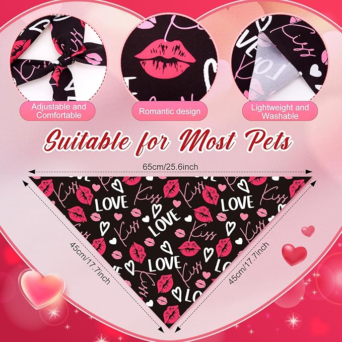 Abbylike 200 Pcs Valentine Dog Bandanas Bulk Red and Pink Bandanas for Dogs Triangle Kerchief Bibs Scarf Set for Pet Valentine Costume Photo Props Accessories Pet Shops Groomer Owner, 25 Styles