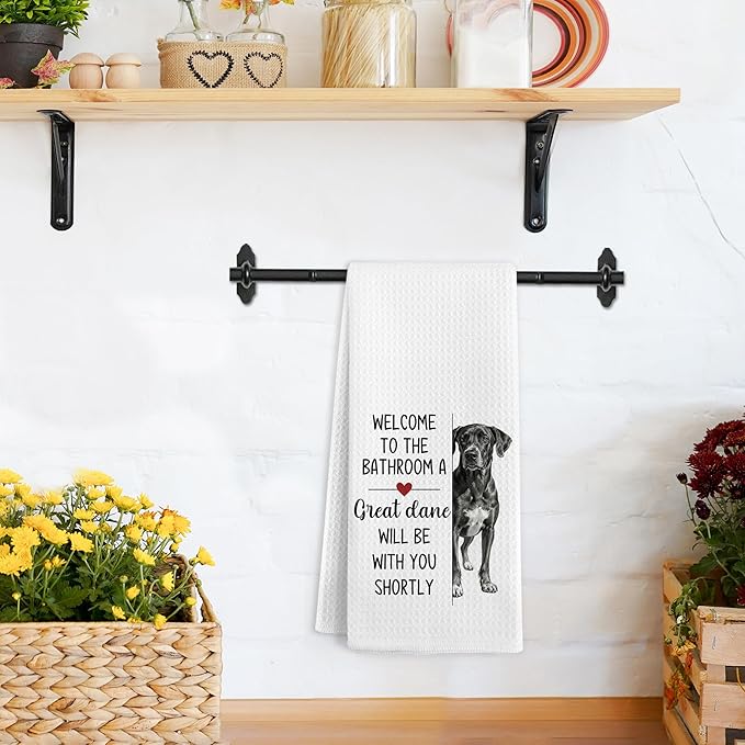 Funny Great Dane Dogs Hand Towels for Bathroom, A Great Dane Will Be with You Shortly Hand Towels, Funny Dog Themed Dish Tea Towel for Kitchen Bathroom,Dog Lovers Gifts for Women, 16x24 In