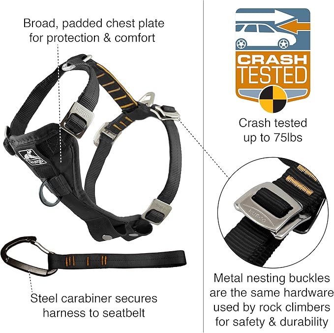 Kurgo Enhanced Strength Tru-Fit Dog Car Harness - Pet Travel Safety Harness - Crash Test Certified Fit - Five Point Adjustment - Secure Buckle - Padded Chest - Ink Blue - Small