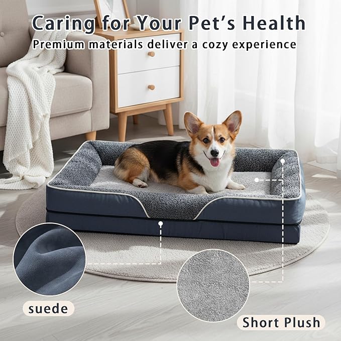 Waterproof Dog Bed with Memory Foam, Washable Pet Bed for Medium Sized Dog, Non-Slip Support for Joint Health .(Dark Grey, Medium)
