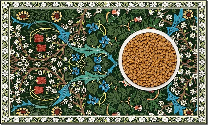 Pet Dog Cat Food Mat, Absorbent Dog Bowl Mat for Food and Water, Quick Dry Placemats Feeding Mats with Non Slip Rubber for Floors Indoor Puppy Pet Accessories Supplies 16 * 24 inch, Dark Flowers