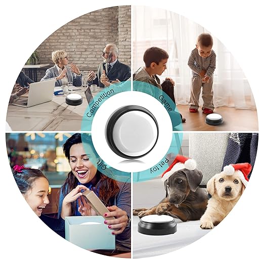 Recordable Button, Sound Button Record Talking Button Answer Buzzers Funny Buttons Record Your Own Words with 30s Voice Recording Time Also Used for Dog Training - White and Black (Battery Included)
