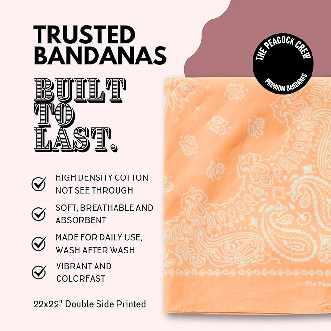 The Peacock Crew Premium Soft Cotton Bandanas Pack for Men and Women Paisley 22 x 22 inches
