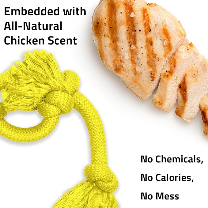 Playology Dog Toys | Dri-Tech Rope Tug of War Dog Toy for Tough Chewers | Chicken Scented Mega Size Tug Rope Toys for Extra Large Dogs
