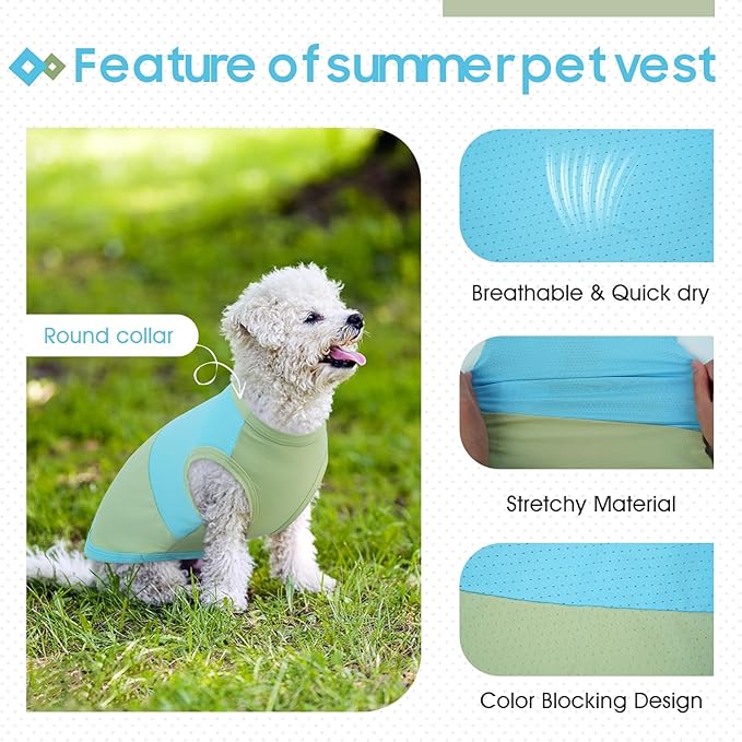 BRKURLEG Dog Cooling Vest, UPF 50+ Sun Protection Dog Cooling Shirts, Breathable Quick Dry Vest for Small to Large Dogs & Cats, Lightweight Summer Pet Clothing for Hiking, Beach, Bluegreen, XXL