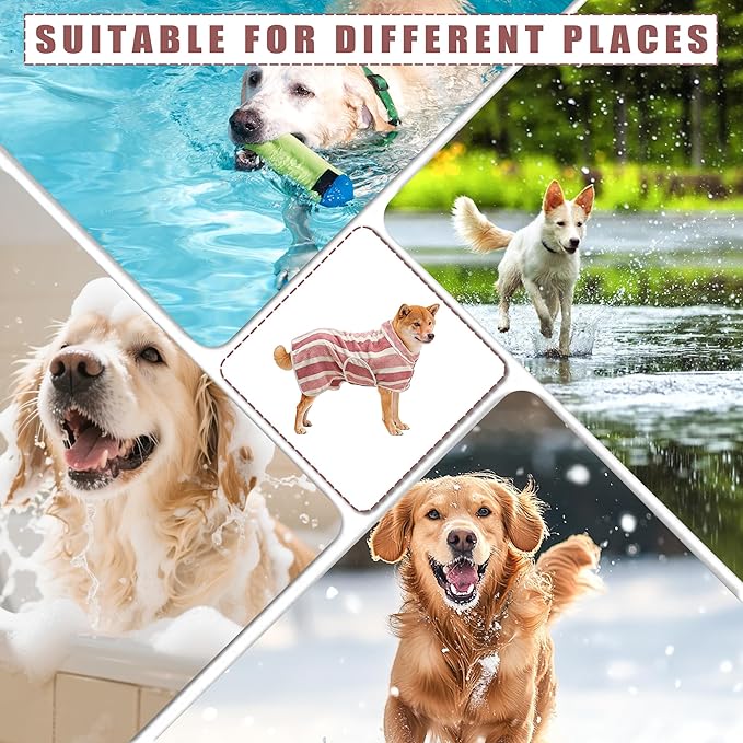Fast Drying Dog Bath Robe, Super Absorbent Stripes Dogs Towel, Adjustable Warm Keeping Pet Puppy Bath Supplies (Red, L)