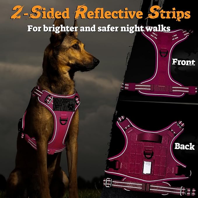 rabbitgoo Tactical Dog Harness for Large Dogs No Pull Adjustable Military Vest with Handle MOLLE Reflective Heavy Duty Dog Vest for Walking Training Hunting Outdoor Working Medium Size Dog Rose Red M