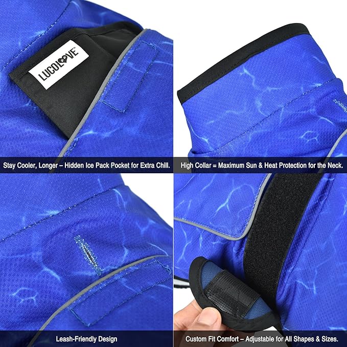 Dog Cooling Vest with Ice Pack – 2-Layer Evaporative Cooling Jacket with High Collar, UV Protection & Size-Matched Ice Pack – Cooling Vest for Dogs for Hot Weather (Blue Aqua, X-Small)