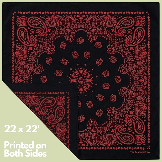 The Peacock Crew Premium Soft Cotton Bandanas Pack for Men and Women Paisley 22 x 22 inches