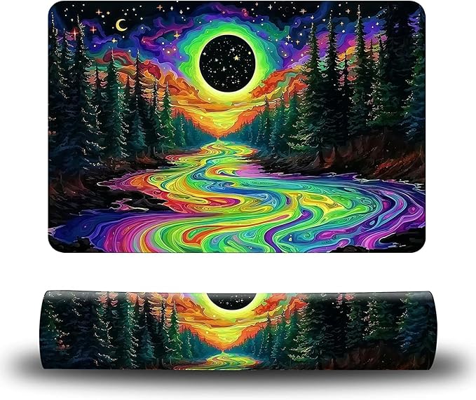Dog Food Mat, 19.6" x 23.6" Absorbent Pet Feeding Mat for Food and Water, Waterproof Diatom Mud Pet Placemat with Non-Slip Rubber Backing, Easy Clean Cat Bowl Mat for Floors - Forest Art Sun