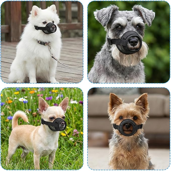 Ouligay 2 PCS Soft Mesh Dog Muzzle for Small Dogs Short Snout Breathable Dog Mouth Guard Puppy Muzzle Dogs Muzzles for Short Snoutbiting Chewing Grooming, Allow Panting Drinking (Black,M)