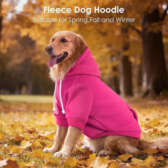Dog Basic Hoodie Soft Dog Clothes Cold Weather Sweaters for Medium Large Dogs Cozy Fabric Warm Sweatshirt with Leash Hole for Boys (Rose Pink, Large (20-35 lbs))