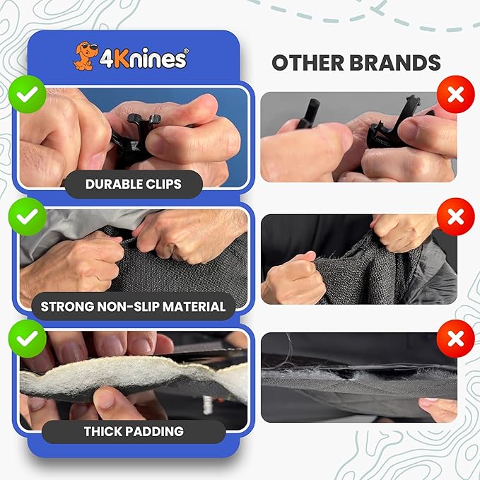 4Knines Back Seat Extender for Dogs, Hard Bottom Waterproof Backseat Protector with EZ Door Guard (Grey, Regular)