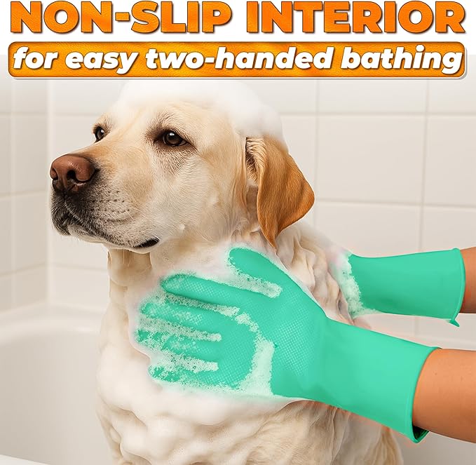 Dog Hair Removal Products – Cat and Dog Shampoo Gloves with 3000 Bristles, 2-in-1 Dog Bath Gloves 11.6", Durable Silicone, Saves Shampoo | Massage, Grooming & Clean Wet or Dry, Every Breed (Turquoise)
