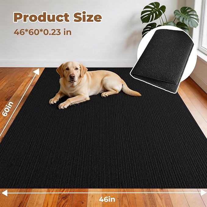 Dog Crate Mat, 46 in x 60 in Dog Playpen Mat Rubber Kennel Mat Extra Large Liner for Under Dog Crate cages, Absorbent Urine, Puppy Pee Pad Reusable Washable Floor Protector Waterproof Non-Slip Black