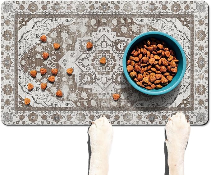 Absorbent Pet Dog Bowl Mat for Food and Water, Pet Cat Food Feeding Mat with Non Slip Rubber Backing, Dog Food Mats for Floors Waterproof, 16"x24"