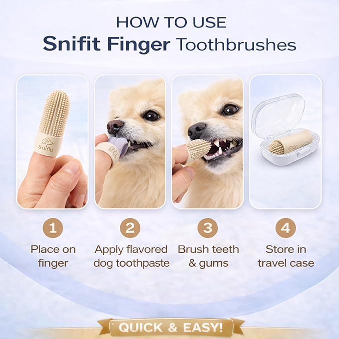 Dog Finger Toothbrush for Small & Large Dogs - Reusable Soft Silicone Dog Dental Finger Brush Fit All Breed Sizes - Non-Toxic Finger Teeth Cleaner for Dogs Prevents Bad Breath & Oral Care-Beige