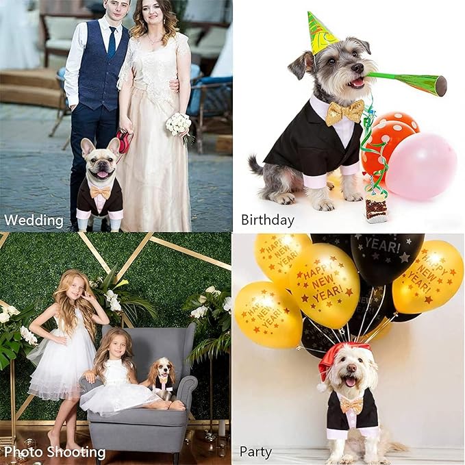 Dog Tuxedo, Formal Pet Clothes Shirt Costume Wedding Attire Party Bow Tie Suit, Pet Outfit for Small Medium Large Dogs Cats, Halloween Pet Costumes Birthday Puppy Clothing Christmas Apparel (XS)