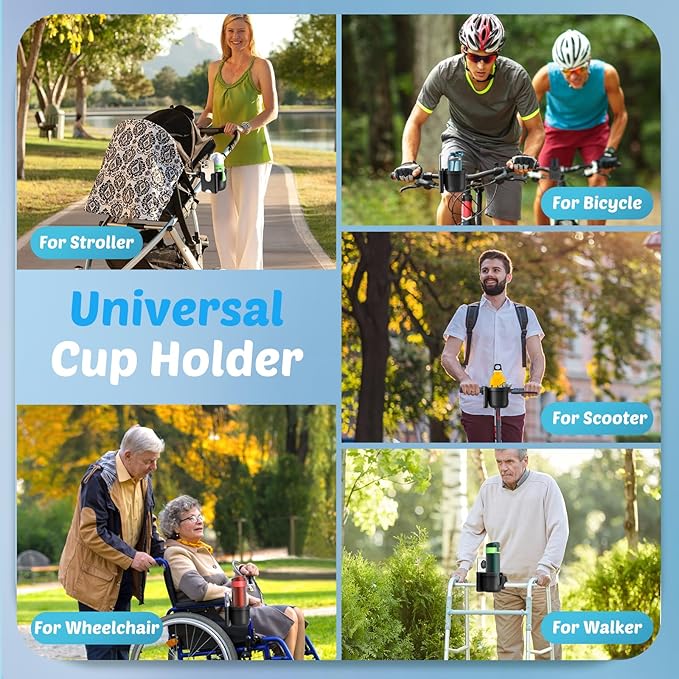 Guiseapue Cup Holder for Walker: Stroller Cup Holder Attachment with Phone Holder, Wheelchair/Stroller Accessories for Rollator, Bike, Scooter, Baby Essentials, Gifts for New Mom