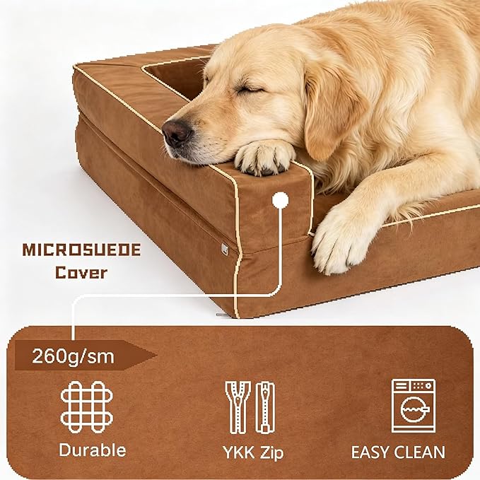 Orthopedic Dog Bed Medium - 4" Solid Memory Foam Pet Bed for Arthritis Relief & Hip Dysplasia - Bolster Style with YKK Zippered Waterproof Washable Cover & Bottom for Senior Dogs 10-50lbs