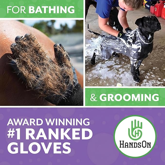 H Handson Pet Grooming Gloves - Cat, Dog, Horse Gentle Hair Remover Brush - Mitt For Long & Short Haired Fur - Shedding, Bathing & Massaging Glove (Purple, Small)