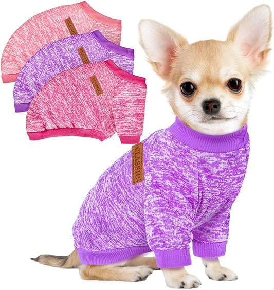 3 Pack Dog Sweaters for Small Dogs Girl Boy Winter Fleece Clothes Warm Soft Dog Sweatshirt Outfit for Dogs Cats Pet Apparel