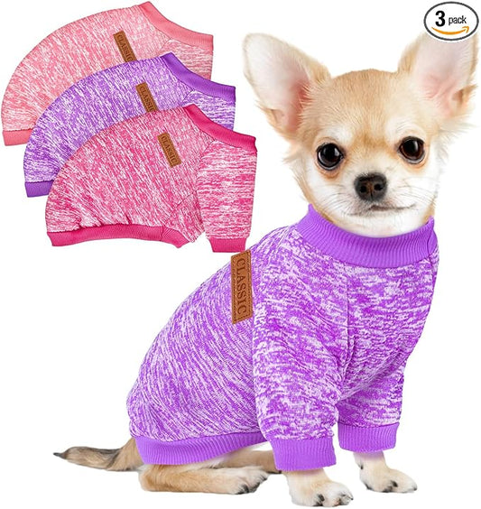 3 Pack Dog Sweaters for Small Dogs Girl Boy Winter Fleece Clothes Warm Soft Dog Sweatshirt Outfit for Dogs Cats Pet Apparel