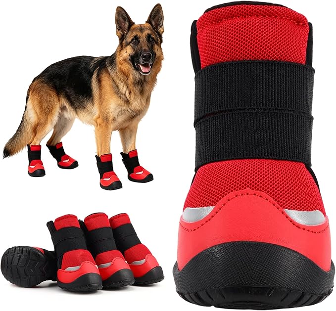 All-Weather Dog Boots for Paw Protection-Durable Dog Booties for Hot Pavement, Snow, Hiking | Non-Slip Sole & Adjustable Straps Outdoor Pet Shoes(red,7#)