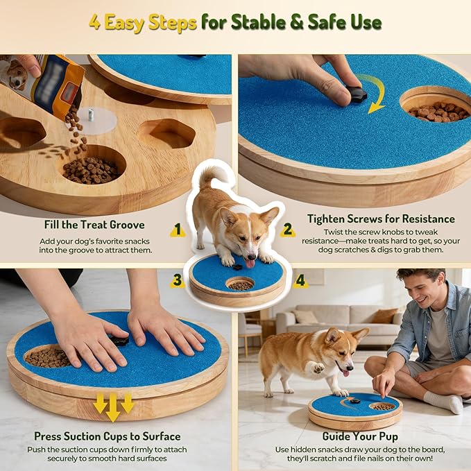 Zenflux Dog Nail Scratch Board with Treat Box, Dog Scratch Pad for Nails, Adjustable Interactive Dog Nail File Toy for Stress-Free Grooming, Treat Puzzle Scratch Board for Dogs, Blue