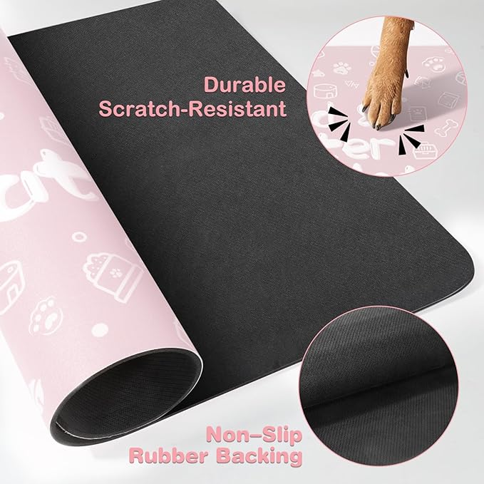 Pet Feeding Mat,Dog Cat Mat for Food and Water,Dog Bowl Waterproof Placemat with Rubber Backing,Absorbent Quick Dry Water Dispenser Mat for Pet（Pink 17"×29"）