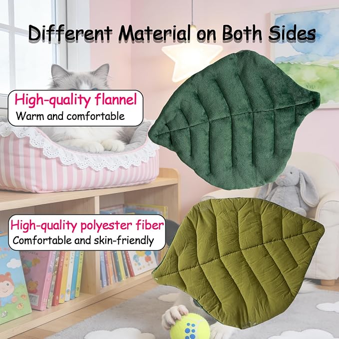 Self Warming Cat Bed 26''×20‘’ Leaf Shaped Soft Flannel Cotton Pet Mat Blanket Dog Mat for Indoor Bed Couch Sofa Floors Cat and Dog (Yellow)