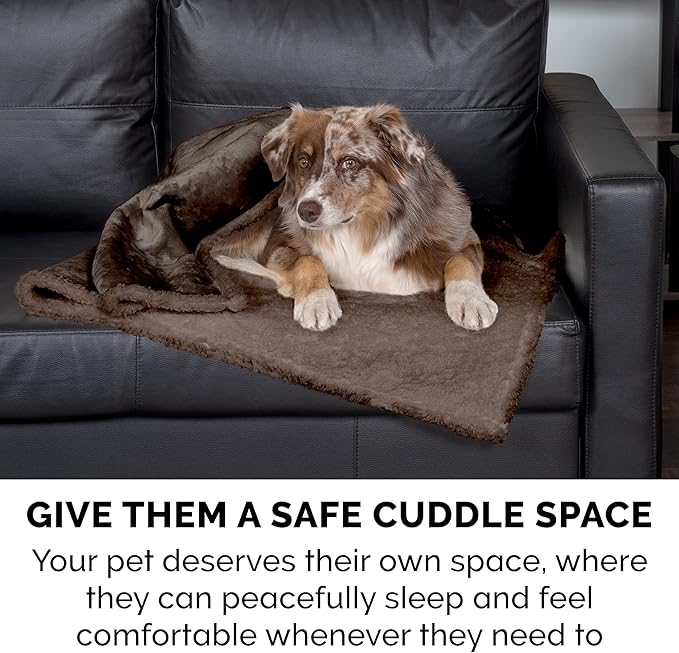 Furhaven Waterproof & Self-Warming Throw Blanket for Dogs & Indoor Cats, Washable & Reflects Body Heat - Soft-Edged Terry & Sherpa Dog Blanket - Espresso, Large