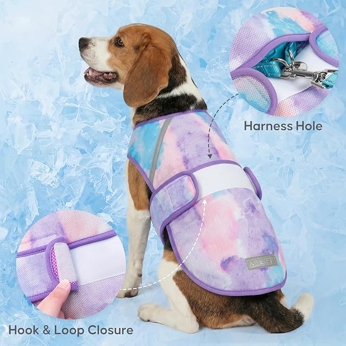 KYEESE Dog Cooling Vest, Lightweight Dog Cooler Jacket, 3D Breathable Mesh Pet Cooling Shirts for Summer with Reflective Stripe, Sun Protection Pet T Shirt for Beach, Hiking, Walking, Purple, M