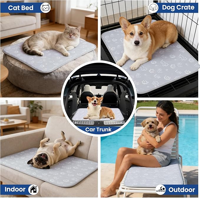 SUPRIY Dog & Cat Cooling Mat with Bandana - Pet Cooling Pad & Pet Scarf Set for Summer(QMAX>0.4) for Pet in Summer, Washable, Non-Toxic (Medium22.8 x34.6)
