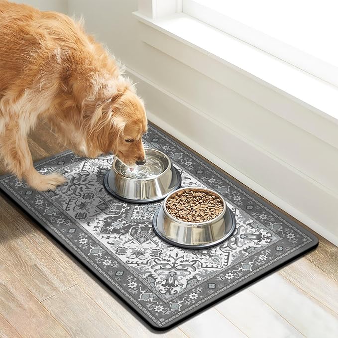 Pet Feeding Mat for Floors Waterproof Dog Mat for Food and Water Absorbent Quick Dry Non Slip mat for Cat Bowls