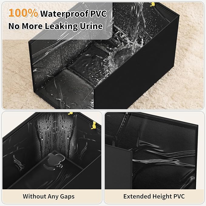 Aokeyee Cat Litter Box Enclosure Splash Guard High Side 27.16 x 21.65 x 16.53, Black All-Inclusive Waterproof Foldable Pet Litter Box Shield, Anti-Leakage, Dust Control, Easy to Clean