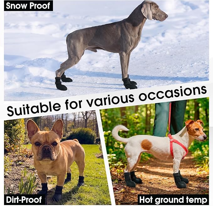 Silicone Dog Rain Boots for Hot Pavement & Snow – Waterproof, Non-Slip Paw Protectors with Dual Adjustable Straps & Wide Opening for Easy On/Off Black S