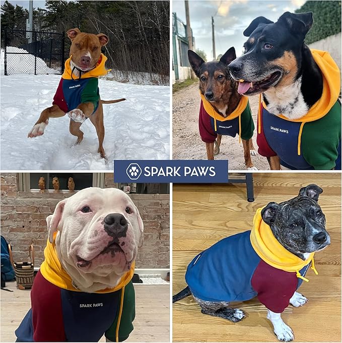 Spark Paws Dog Hoodie – Premium Dog Sweater for Small, Medium, and Large Dogs | Warm Outfits for French Bulldogs, Pitbull, Puppy, Winter Jacket Alternative - Primary Color Block - 4XL