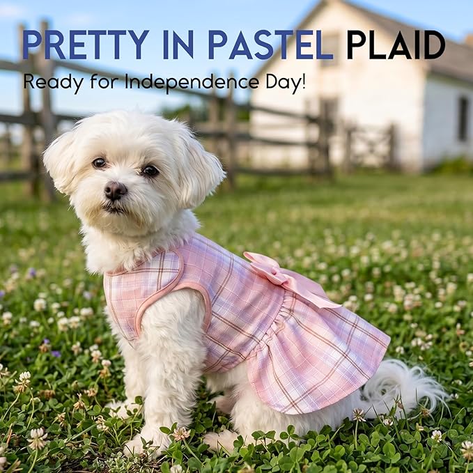 ASENKU Dog Dress Pet Wedding Dress Princess Lace Puppy Birthday Party Outfit Formal Apparel Girl for Small Medium Dogs Cats (2XL, Pink Plaid)