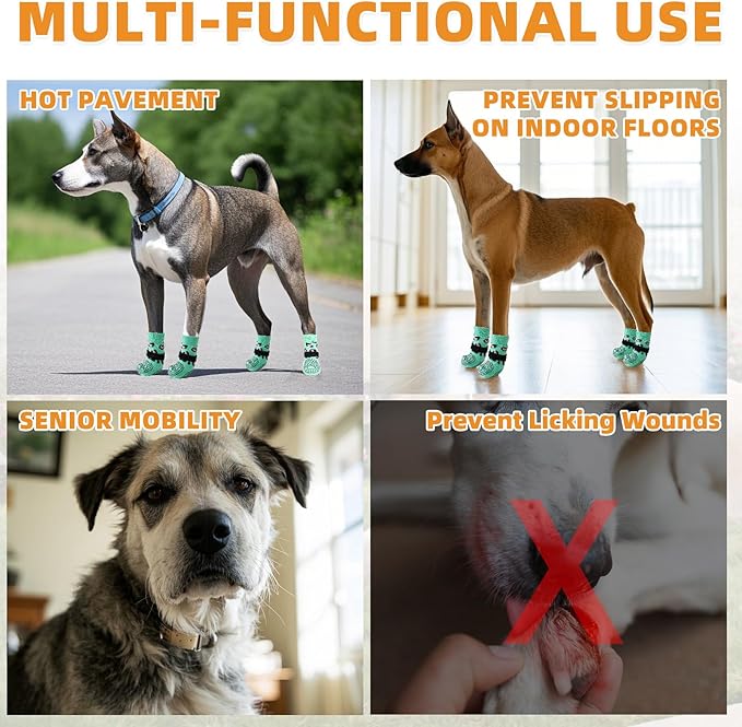 KOOLTAIL Anti Slip Dog Socks to Prevent Licking Paws,Dog Shoes for Hot Pavement & Hardwood Floors,Durable Soft Double Sided Grippy Socks for Small Medium Large Dogs, Traction Control for Senior Dogs