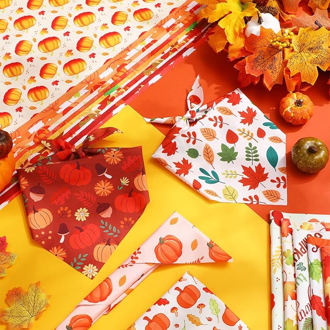 Chunful 120 Pcs Thanksgiving Fall Bandanas Bulk for Dogs Autumn Bandanas with Maple Leaves Pumpkin Soft Bibs Adjustable Triangle Doggie Scarf for Small Medium Large Costume 25.6 x 17.7 x 17.7 Inch