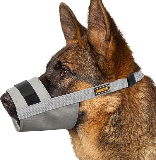 Mayerzon Dog Muzzle for Large Medium Small Dogs, Adjustable Fit, Soft & Sturdy Fabric, Prevents Fierce Barking Biting Chewing, Ideal for Grooming Walking Vet Visits, Allows to Pant Drink (Grey, S)
