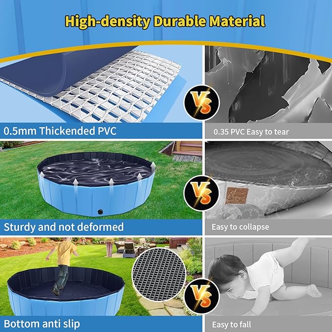 CACSPS Foldable Dog Pool, 39" x 12" Kiddie Pool with Hard Plastic, Non-Slip Dog Bath Tub for Outdoor Backyard, Collapsible Dog Swimming Pool for Kids Dogs Pets (Blue)