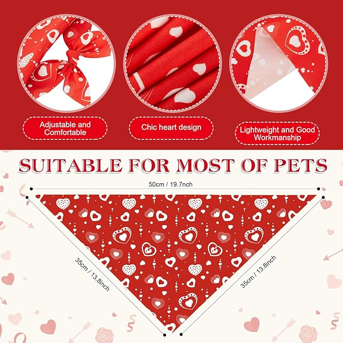 Weewooday 50 Pcs Valentine's Day Dog Bandanas Bulk for Dogs Soft Bibs Adjustable Triangle Heart Lips Bandana for Small Medium Large Pet Costume(Valentine, 19.7 x 13.8 x 13.8 Inch)